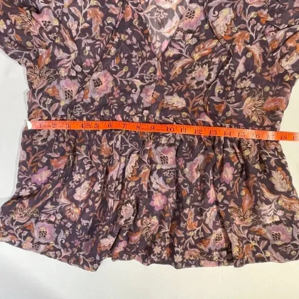 Dear John Malia Top Golden Iris Floral Multi Flowy Boho Semi Sheer Size S